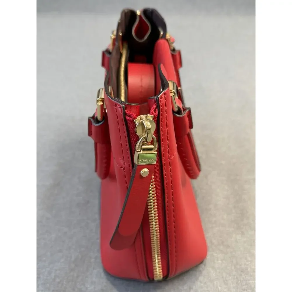 Michael Kors Blakely Leather Satchel in Red Handle Bag Gold Hardware Bag Charm